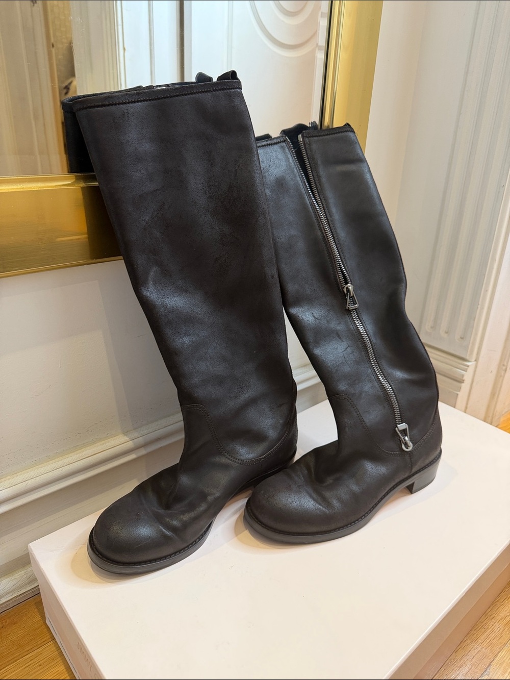 Jimmy Choo Black Suede Ankle Boots with Logo Plate